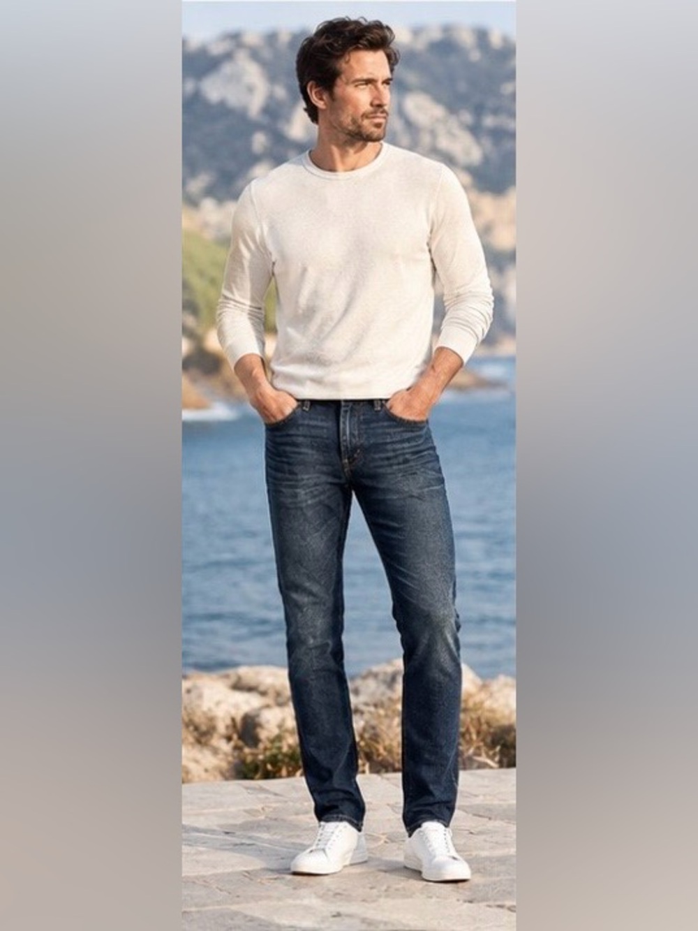 FRAME L'Homme Slim Straight Jeans 33 x 31 Avon Worn Blue